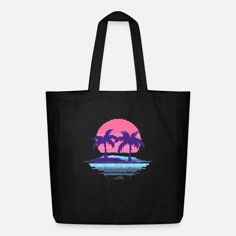 Vaporwave Synthwave Pixelart Palmen Retro 90er - Midweight recycelter Stoffbeutel von Stanley/Stella - Schwarz