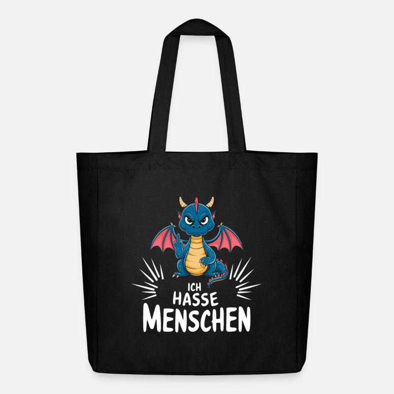 „Ich hasse Menschen“ – Frecher Drache mit Flügeln - Midweight recycelter Stoffbeutel von Stanley/Stella - Schwarz
