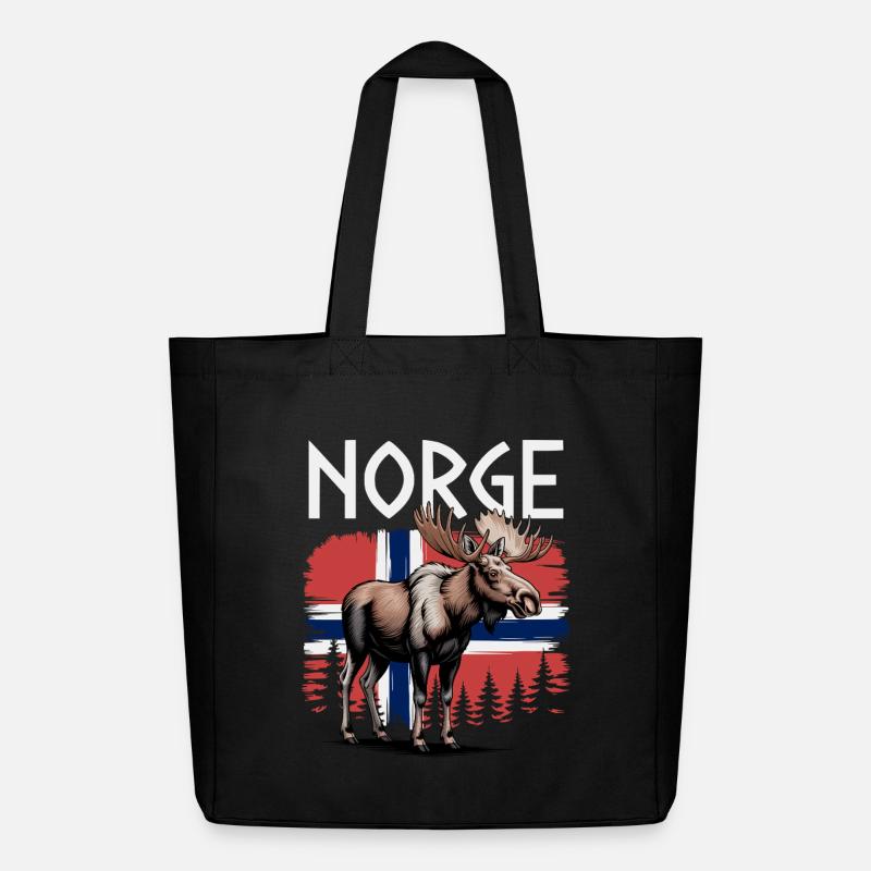 Norge Elch vor Norwegen Flagge Wald Design - Midweight recycelter Stoffbeutel von Stanley/Stella - Schwarz