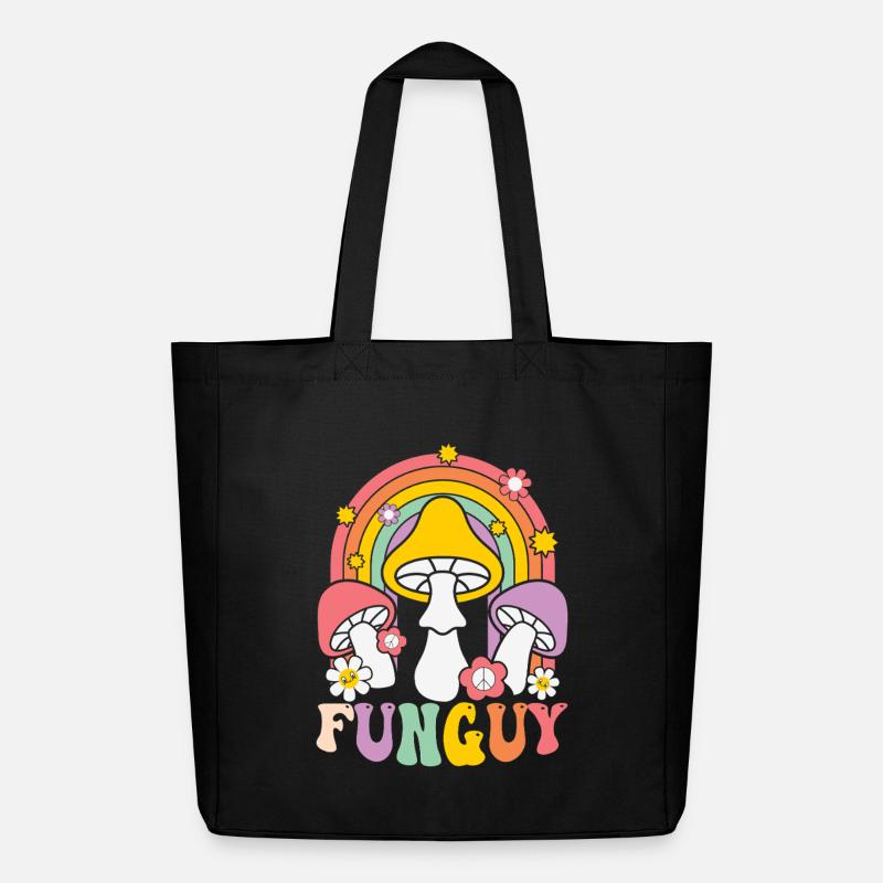 Funky Pilzdesign mit Regenbogen - Midweight recycelter Stoffbeutel von Stanley/Stella - Schwarz