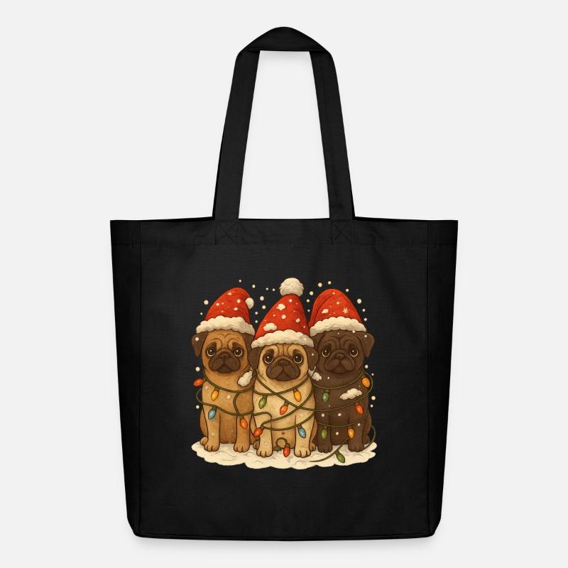 Süße Mops Hunde mit Weihnachtsmütze Möpse Hund - Midweight recycelter Stoffbeutel von Stanley/Stella - Schwarz