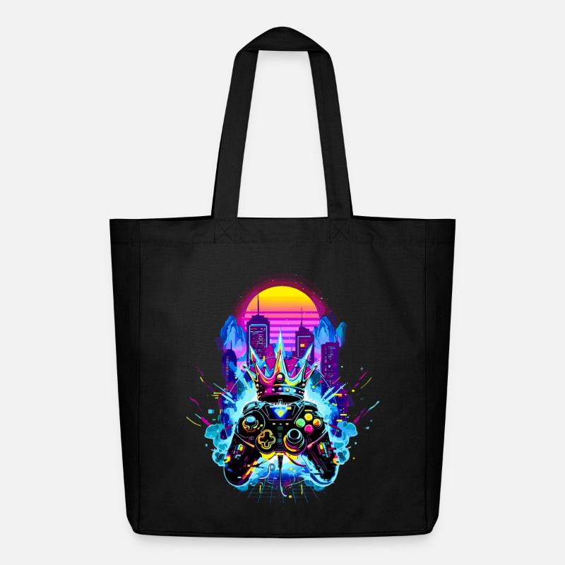 Gaming King Retrowave Controller Neon 80s Stadt - Midweight recycelter Stoffbeutel von Stanley/Stella - Schwarz