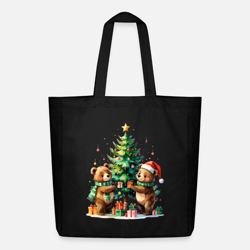 Winterbären am Weihnachtsbaum - Midweight recycelter Stoffbeutel von Stanley/Stella - Schwarz