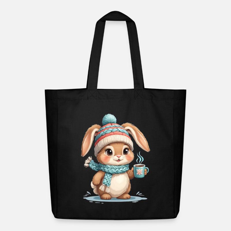 Winterhase mit Schal und Tee - Midweight recycelter Stoffbeutel von Stanley/Stella - Schwarz
