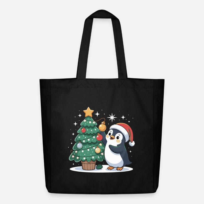 Pinguin schmückt Weihnachtsbaum - Midweight recycelter Stoffbeutel von Stanley/Stella - Schwarz