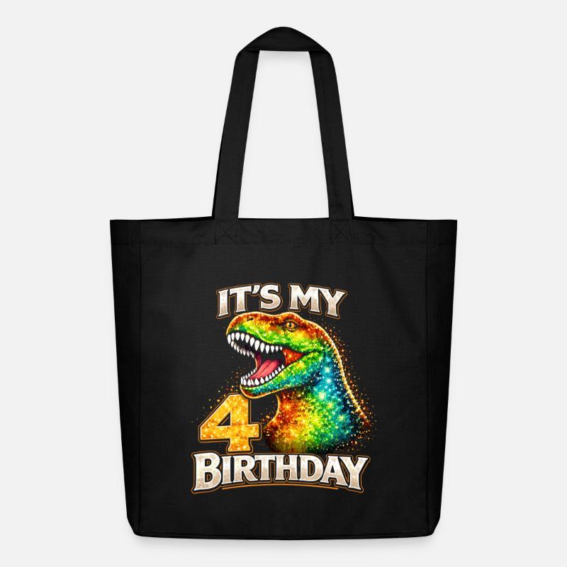 Its My 4 Birthday Dino Geburtstag - Midweight recycelter Stoffbeutel von Stanley/Stella - Schwarz