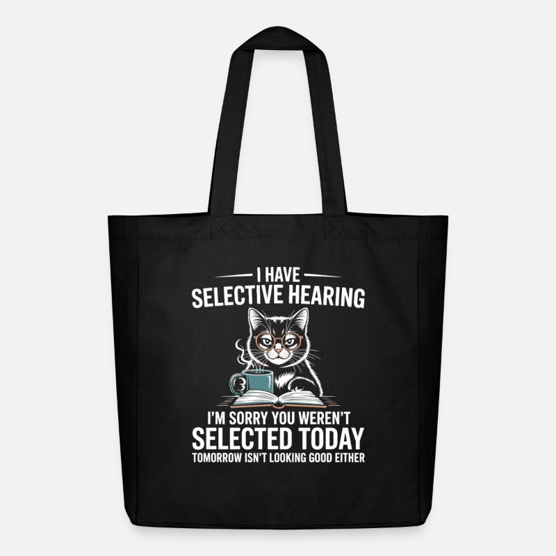 Cat reader with humor: Selective hearing - Midweight Recycled Tote Bag by Stanley/Stella - black
