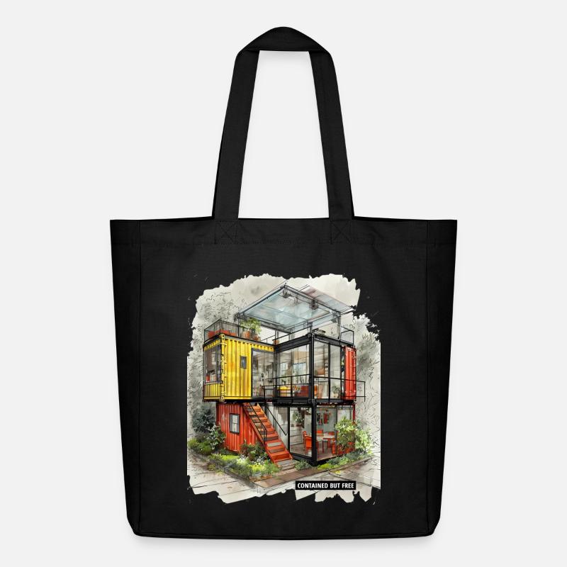 CONTAINED BUT FREE – Moderne Shipping Container Art - Midweight recycelter Stoffbeutel von Stanley/Stella - Schwarz