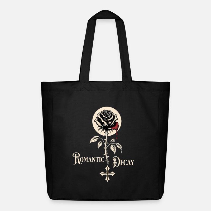 Romantic Decay Gothic Rose Design - Midweight Recycled Tote Bag by Stanley/Stella - black