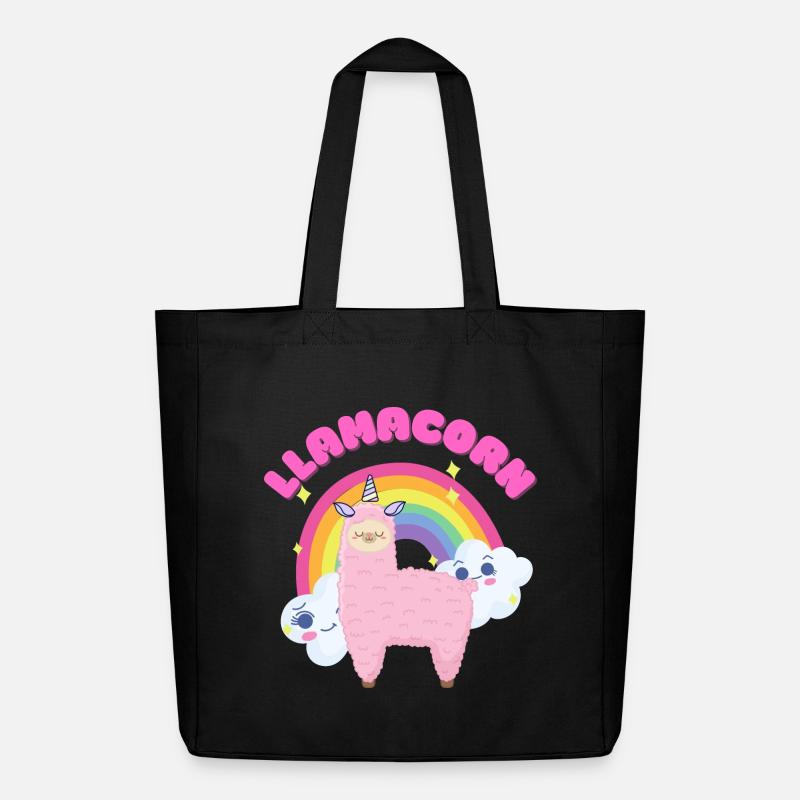 Skurriles rosa Lama mit Regenbogen - Midweight recycelter Stoffbeutel von Stanley/Stella - Schwarz