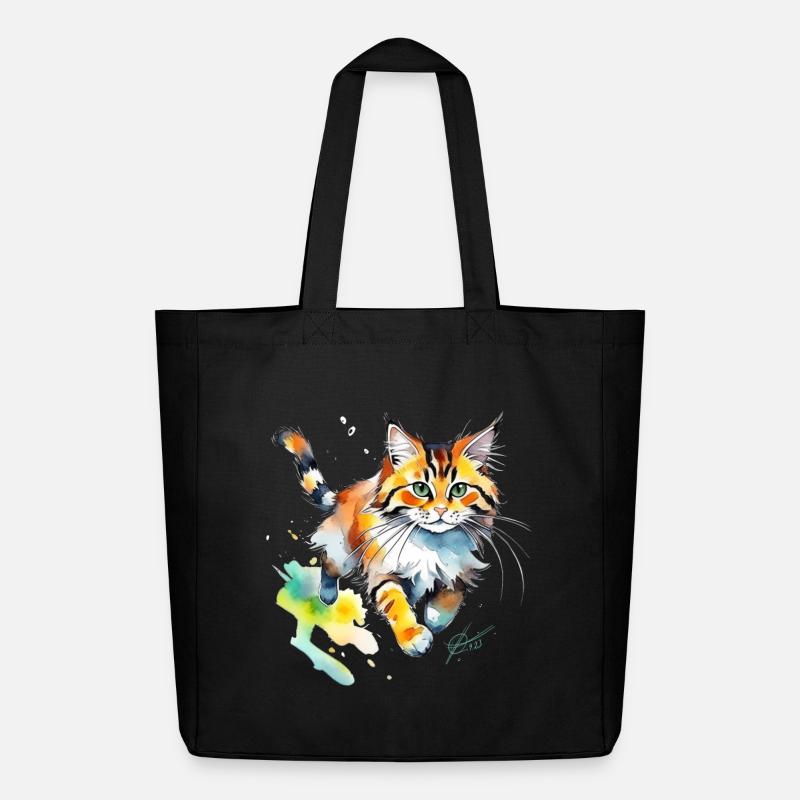 Wasserfarben Katze im Spritz-Look - Midweight recycelter Stoffbeutel von Stanley/Stella - Schwarz