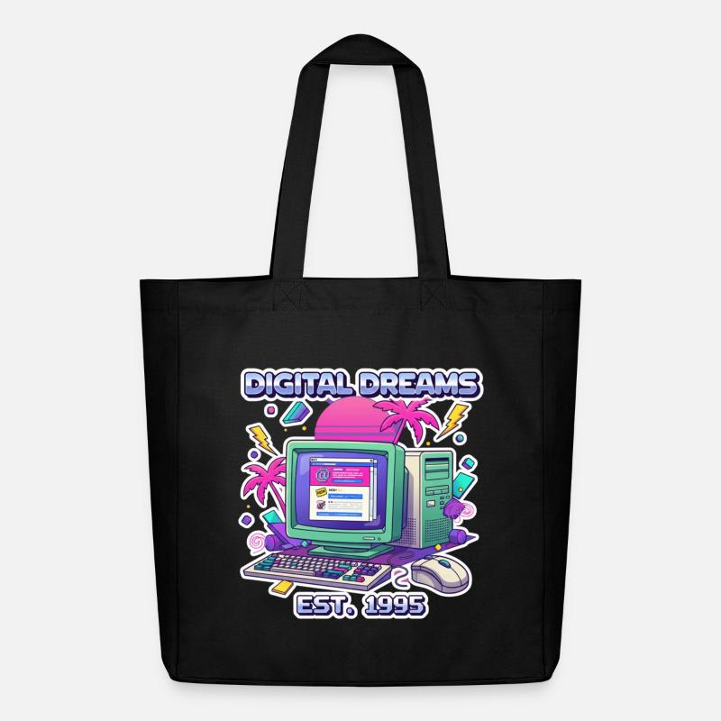 Digital Dreams 1995 – Vintage PC Design - Midweight recycelter Stoffbeutel von Stanley/Stella - Schwarz