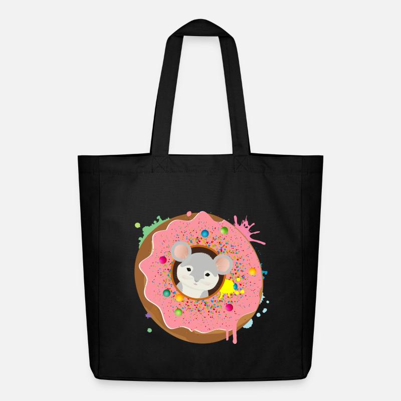 graue Maus sitzt im Donut mit rosa Glasur - Midweight recycelter Stoffbeutel von Stanley/Stella - Schwarz