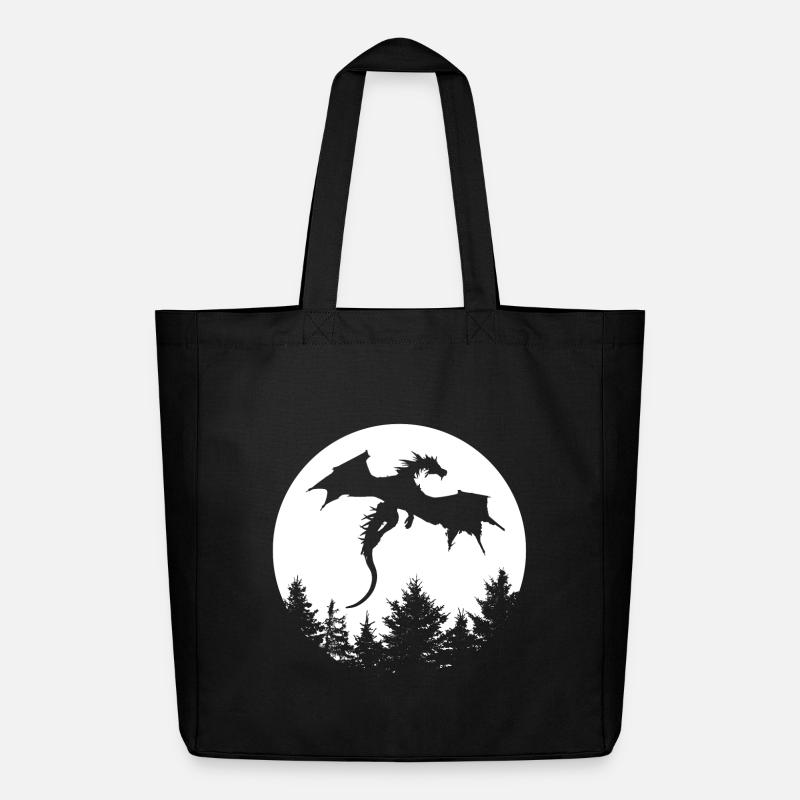 Drache vor Mond in einem Wald - Midweight recycelter Stoffbeutel von Stanley/Stella - Schwarz