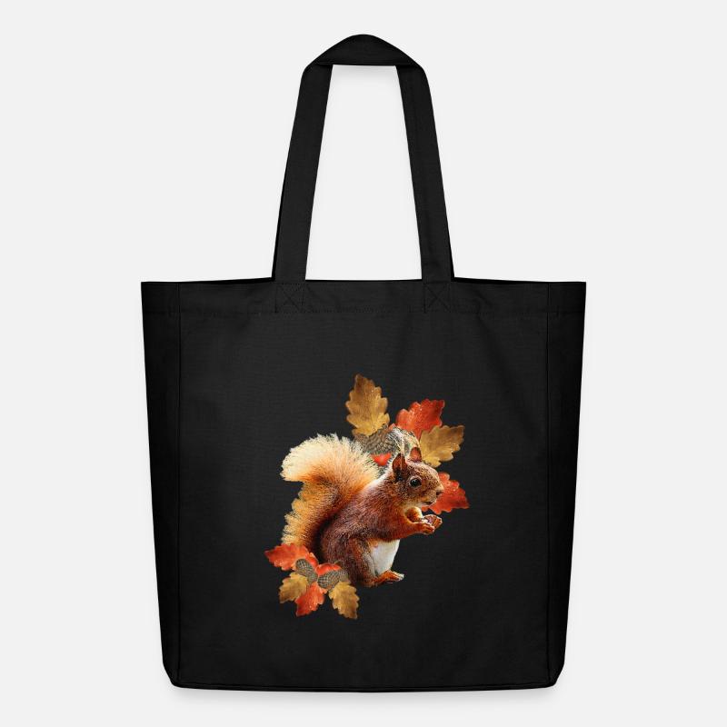 Eichhörnchen motiv mit Eichenblättern, Herbst frau - Midweight recycelter Stoffbeutel von Stanley/Stella - Schwarz