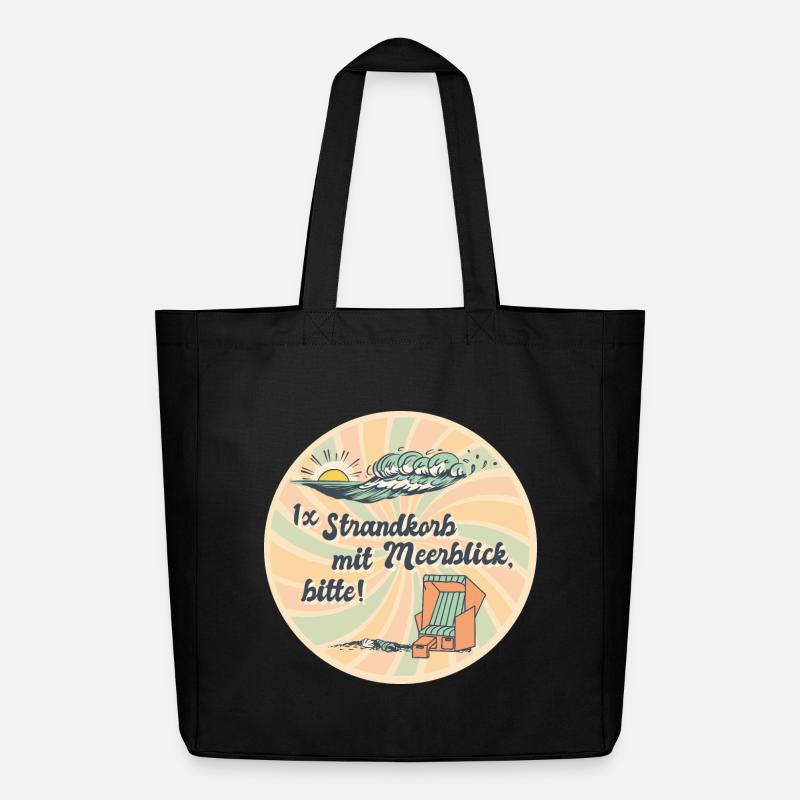 1x Strandkorb mit Meerblick, bitte Spruch Retro - Midweight recycelter Stoffbeutel von Stanley/Stella - Schwarz