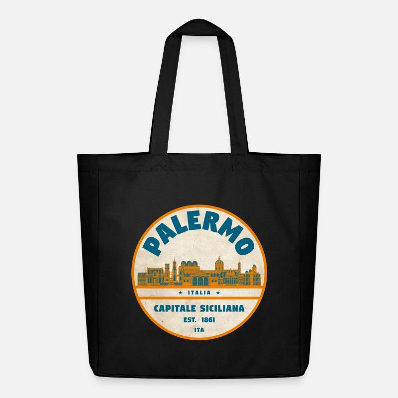 Palermo Retro Stadtlogo rund - Midweight recycelter Stoffbeutel von Stanley/Stella - Schwarz