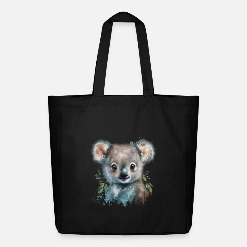 Koala Aquarell Laub - Midweight recycelter Stoffbeutel von Stanley/Stella - Schwarz