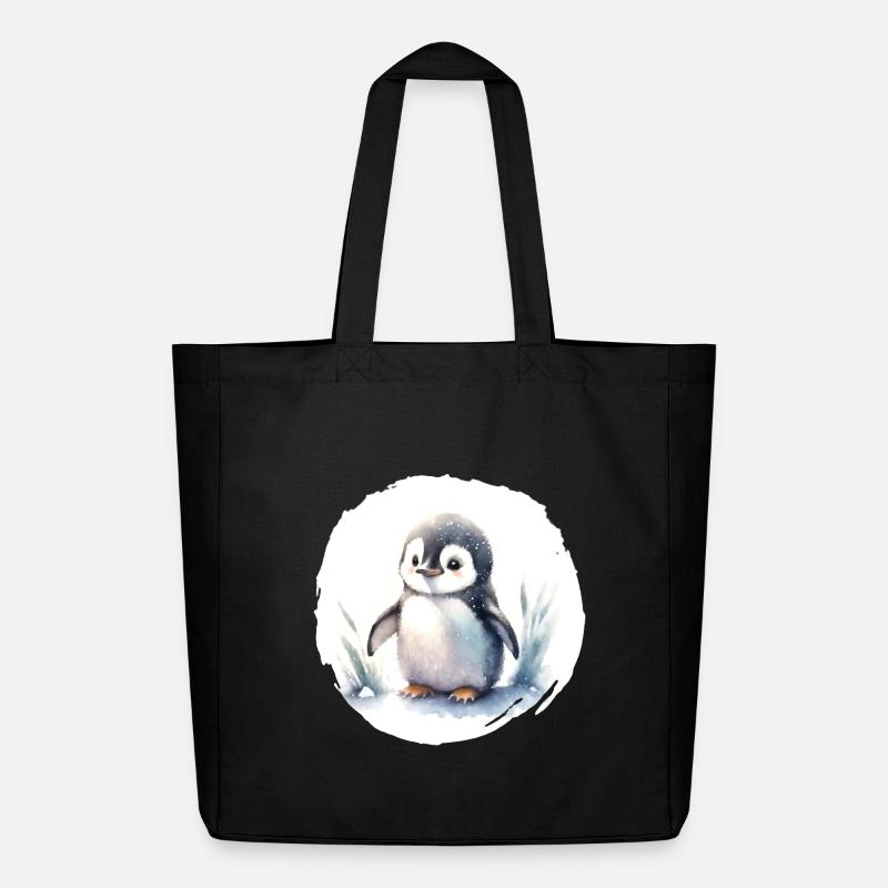 Pinguin Aquarell - Midweight recycelter Stoffbeutel von Stanley/Stella - Schwarz