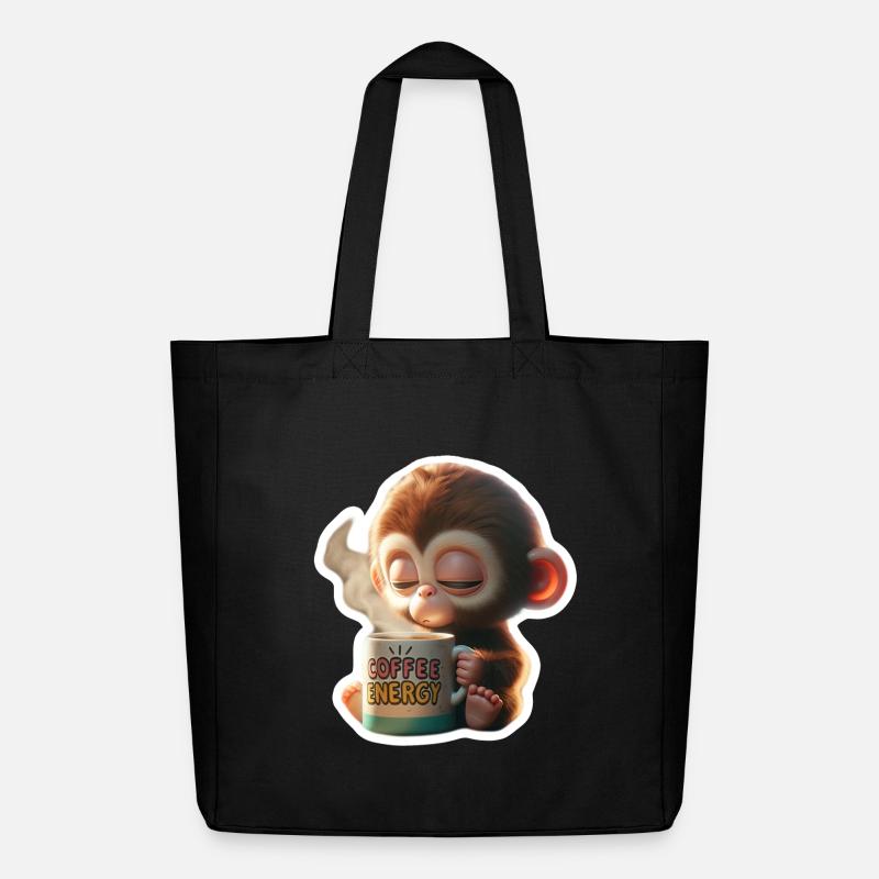 Kaffee Energie Affe Illustration - Midweight recycelter Stoffbeutel von Stanley/Stella - Schwarz