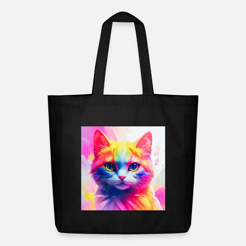 Lebendiges Regenbogenkatzen-Kunstwerk - Midweight recycelter Stoffbeutel von Stanley/Stella - Schwarz