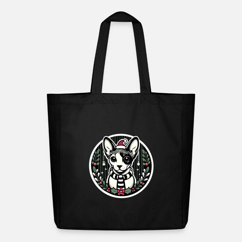 Weihnachtsporträt einer Sphynx - Midweight recycelter Stoffbeutel von Stanley/Stella - Schwarz