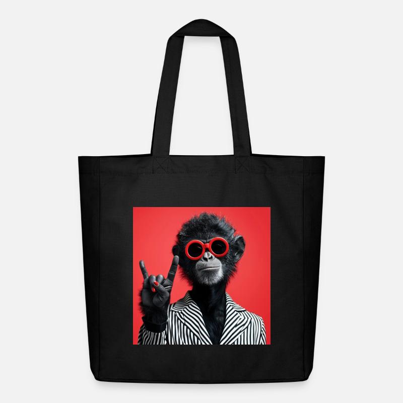 Affe mit roter Sonnenbrille macht Rock Geste - Midweight recycelter Stoffbeutel von Stanley/Stella - Schwarz