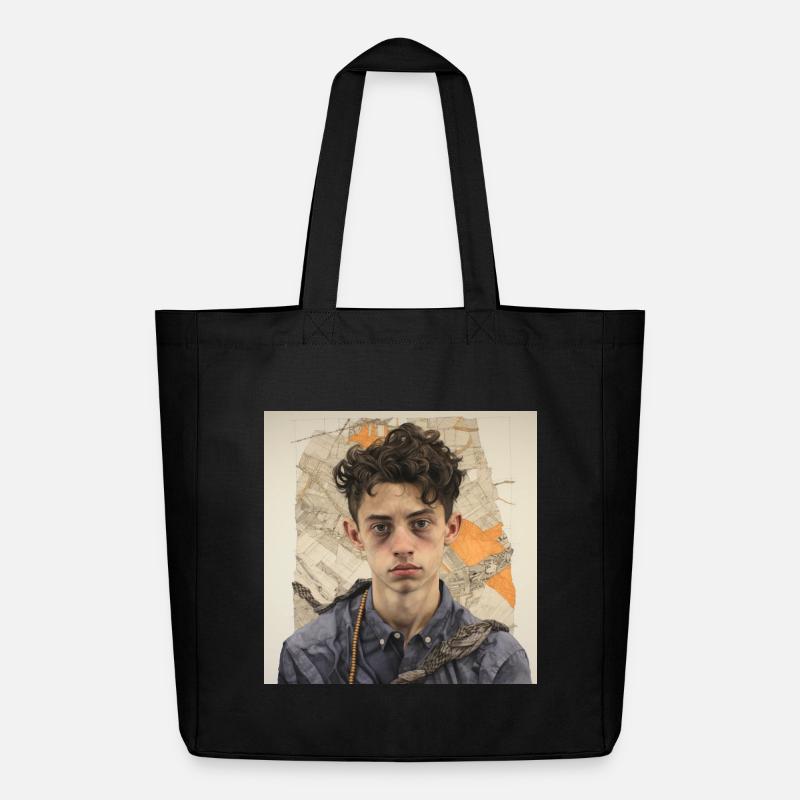 Portrait de cheveux ébouriffés en patchwork - Tote bag Stanley/Stella Midweight recyclé - noir