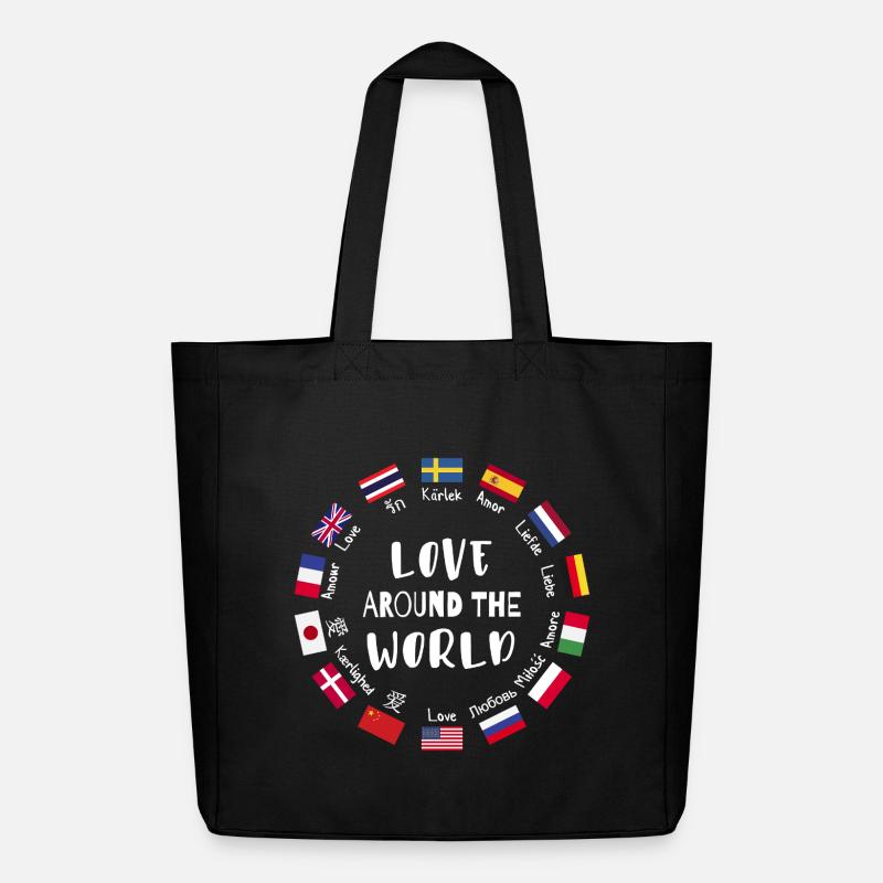Liebe aus aller Welt Sprachen - Midweight recycelter Stoffbeutel von Stanley/Stella - Schwarz