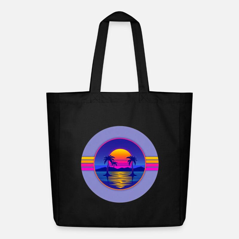 Sunset Neon Palms Circle - Tote bag Stanley/Stella Midweight recyclé - noir