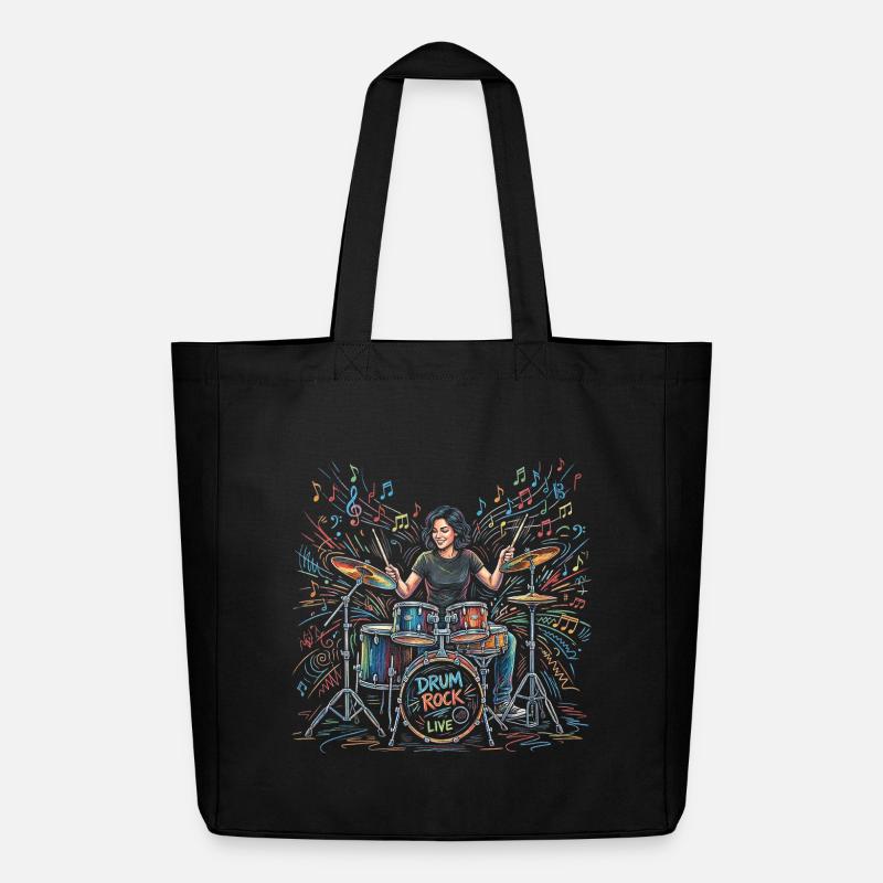 Batteuse jouant de batterie Dessin imprimé - Tote bag Stanley/Stella Midweight recyclé - noir