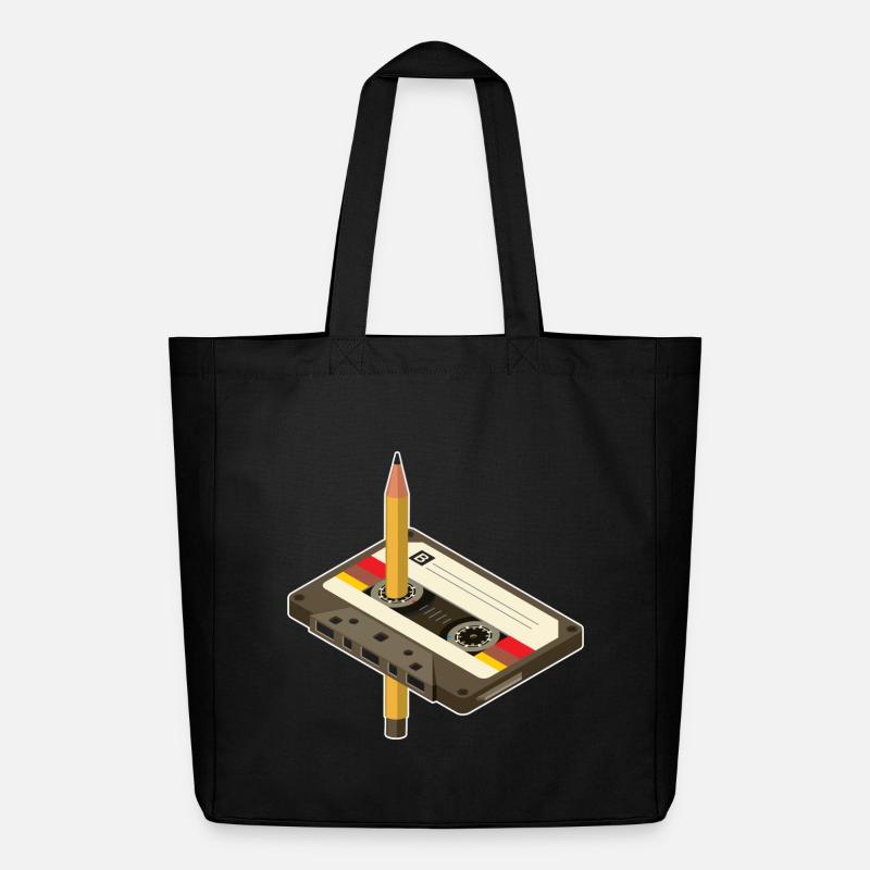 Vintage Kassette mit Bleistift-Design - Midweight recycelter Stoffbeutel von Stanley/Stella - Schwarz