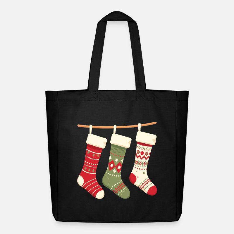 Three Stockings Christmas Pattern - Midweight Recycled Tote Bag by Stanley/Stella - black