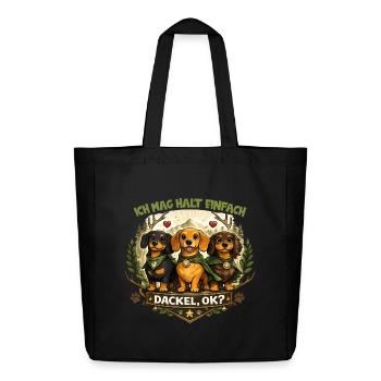 Dackel Natur Wappen Motiv mit Herz und Spruch - Midweight recycelter Stoffbeutel von Stanley/Stella - Schwarz - Vorne