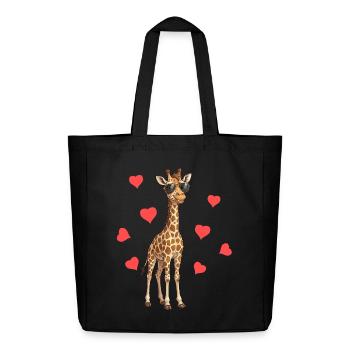 Baby Giraffe Herzen Sommer - Midweight recycelter Stoffbeutel von Stanley/Stella - Schwarz - Vorne