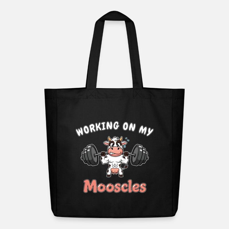 Cow - Working on my Mooscles - Funny Gym Design - Midweight recycelter Stoffbeutel von Stanley/Stella - Schwarz