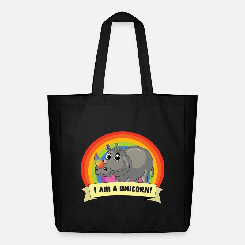 Nashorn I am a Unicorn Einhorn vor Regenbogen - Midweight recycelter Stoffbeutel von Stanley/Stella - Schwarz