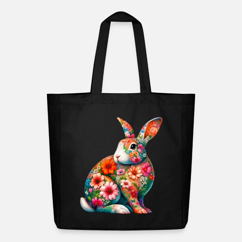 Hase mit Blumen geschmückt - Midweight recycelter Stoffbeutel von Stanley/Stella - Schwarz