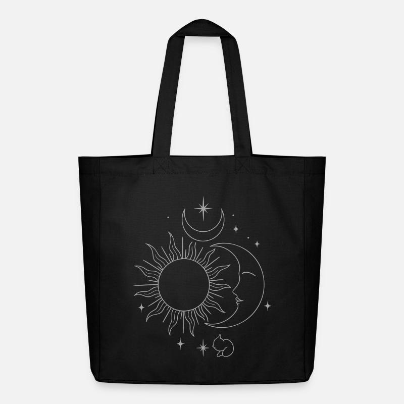 Celestial Sun & Moon Line Art - Midweight Recycled Tote Bag by Stanley/Stella - black