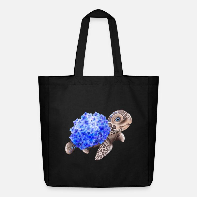Schildkröte mit Hydrangea Hortensien - Midweight recycelter Stoffbeutel von Stanley/Stella - Schwarz