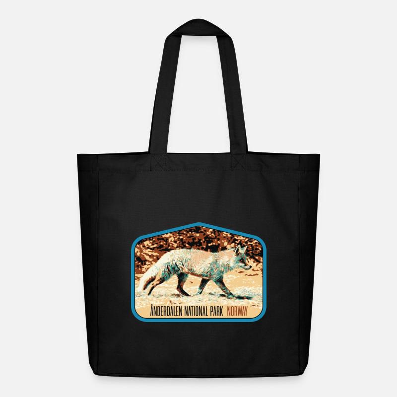 Anderdalen Snow Fox Patch: Nordische Fauna - Midweight recycelter Stoffbeutel von Stanley/Stella - Schwarz