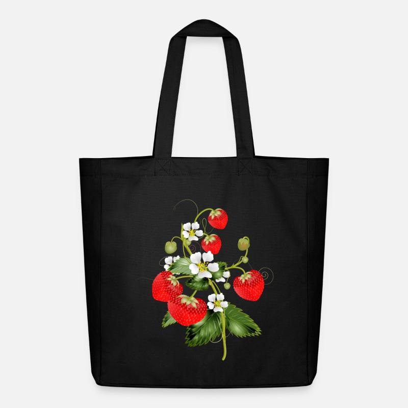 filigrane Erdbeeren Pflanze mit Erdbeeren Blüte - Midweight recycelter Stoffbeutel von Stanley/Stella - Schwarz