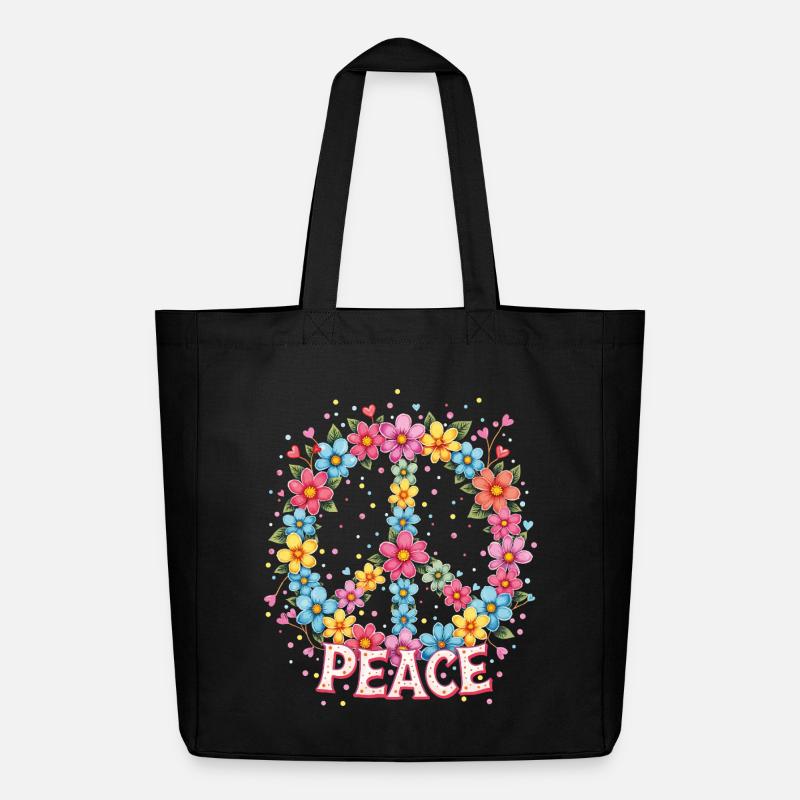 Flower Power Peace Zeichen - Midweight recycelter Stoffbeutel von Stanley/Stella - Schwarz