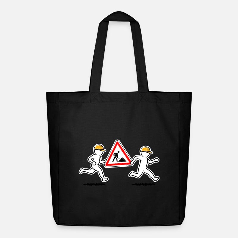 Two construction workers carry a construction site sign - Midweight Recycled Tote Bag by Stanley/Stella - black