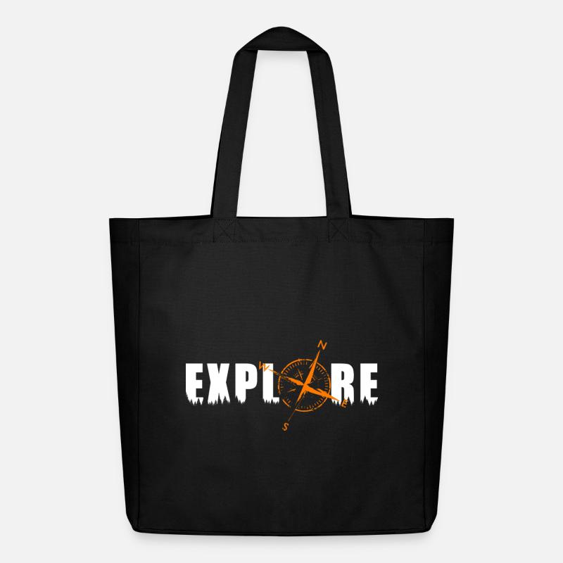 Explore motif with a compass - Midweight Recycled Tote Bag by Stanley/Stella - black