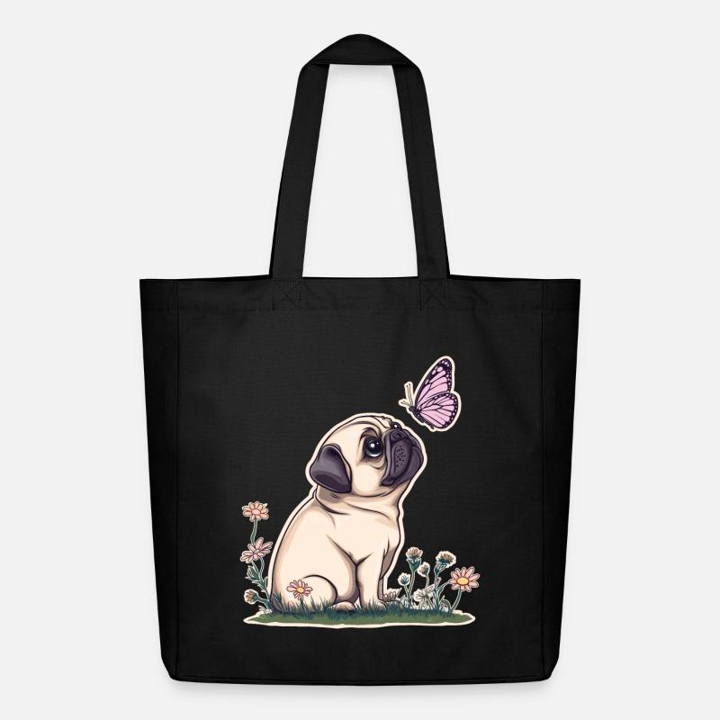 Mops mit Schmetterling - Midweight recycelter Stoffbeutel von Stanley/Stella - Schwarz