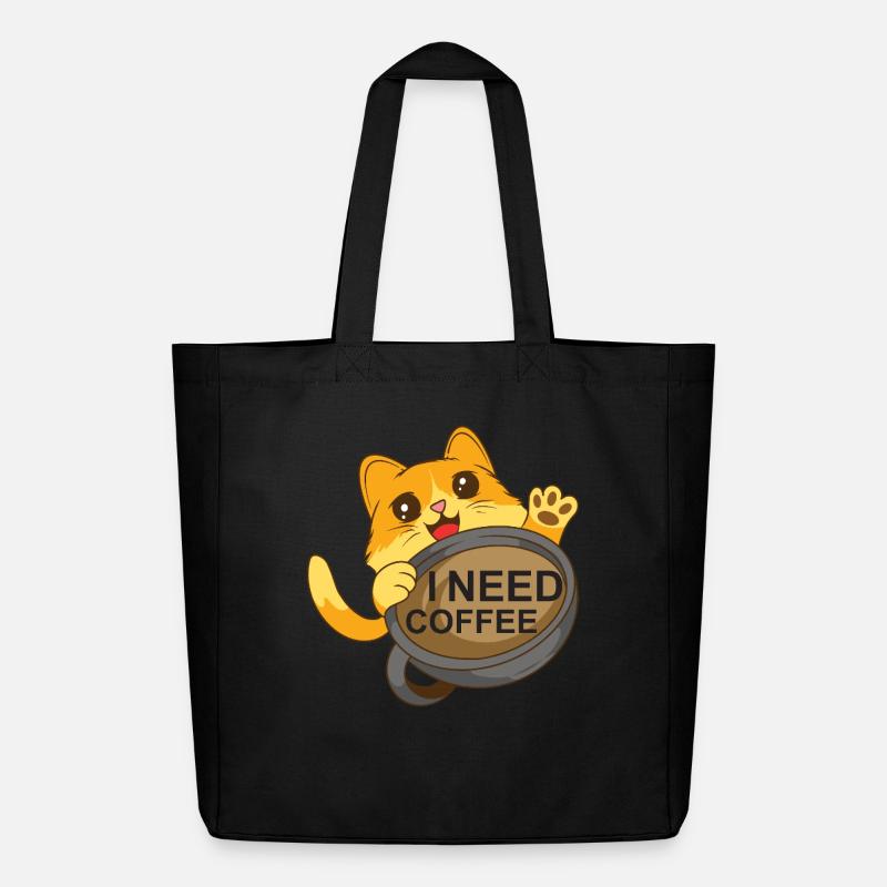 Cat needs coffee - Midweight Recycled Tote Bag by Stanley/Stella - black