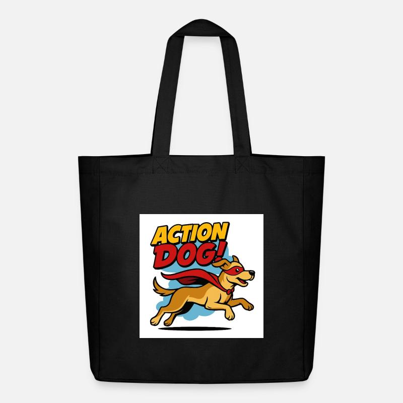 Action Hund Superheld - Midweight recycelter Stoffbeutel von Stanley/Stella - Schwarz