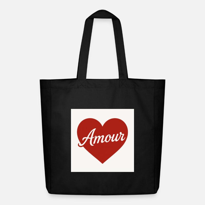 Liebevolle Herzform mit Amour-Text - Midweight recycelter Stoffbeutel von Stanley/Stella - Schwarz