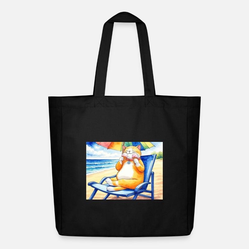 Katze am Strand mit Eiscreme - Midweight Recycled Tote Bag by Stanley/Stella - black